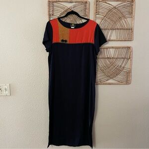Vintage Chikuzen 100% Silk Asian Dress Textured Artsy Black Orange *see msmt B44
